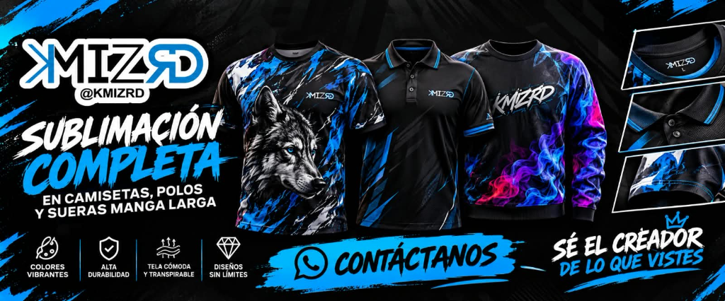 KMIZRD - Sublimación Completa en Camisetas, Polos y Sueras Manga Larga